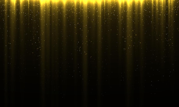 Hanging garland glitter Light effect Vertical gold lines Yellow rain sparks dust falls down Vector