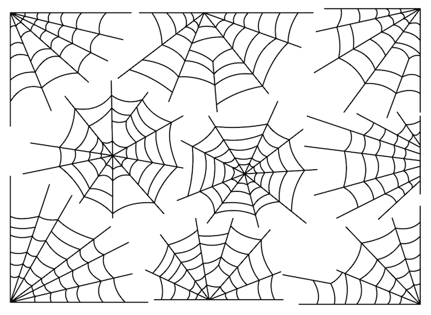 Висячие хэллоуинские паутины Набор паутины на белом фоне Страшная паутина наброски украшения Запутанная паутина для ловли насекомых в жуткой темноте Коллекция паутины линии искусства паутины паутины