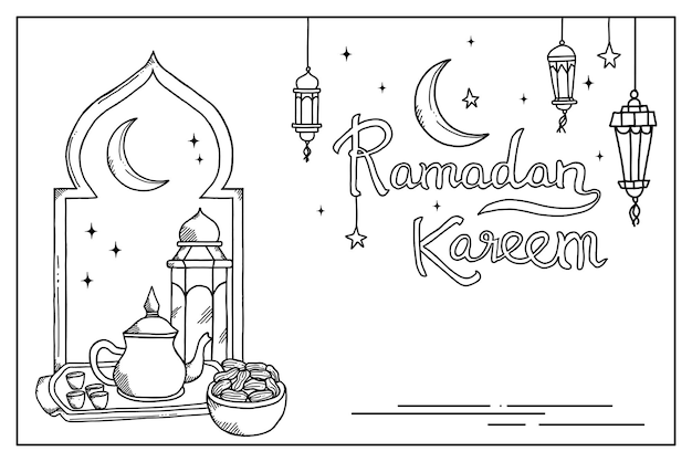 Vector hanging lantern sketch for the celebration of the holy month of ramadan