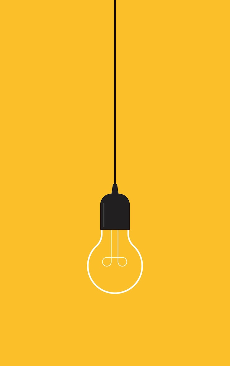Vector hanging light bulb on yellow background