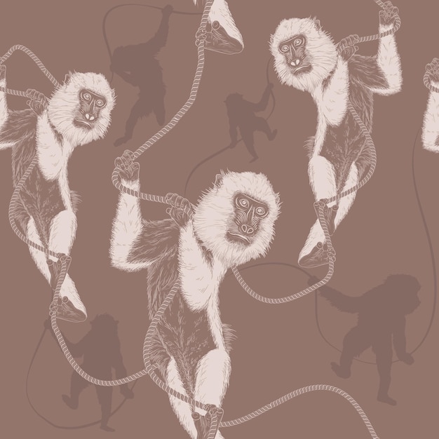 Hanging monkeys vector seamless background