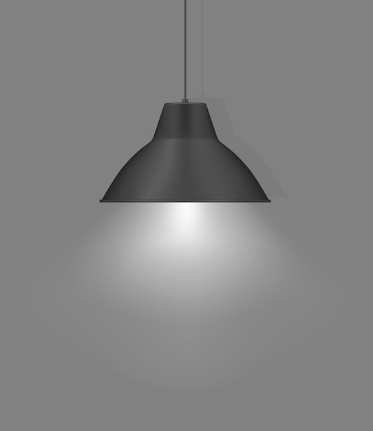 Hanging pendant lamp. Modern interior light. Chandelier with gray metal lampshade