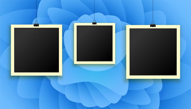 Vector hanging photo frames on abstract background