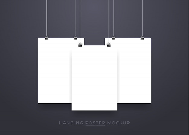 Hanging realistic 3d poster mockup