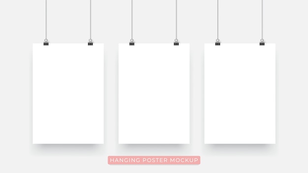 Vector hanging realistic 3d poster mockup