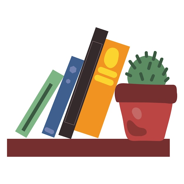 Vector hanging shelf with books and a flower vector illustration