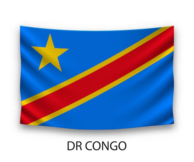 Hanging silk flag of dr congo vector illustration