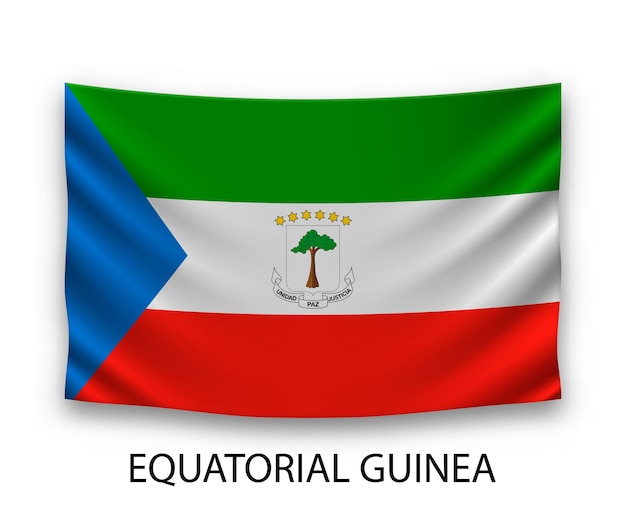 Hanging silk flag of Equatorial Guinea Vector illustration