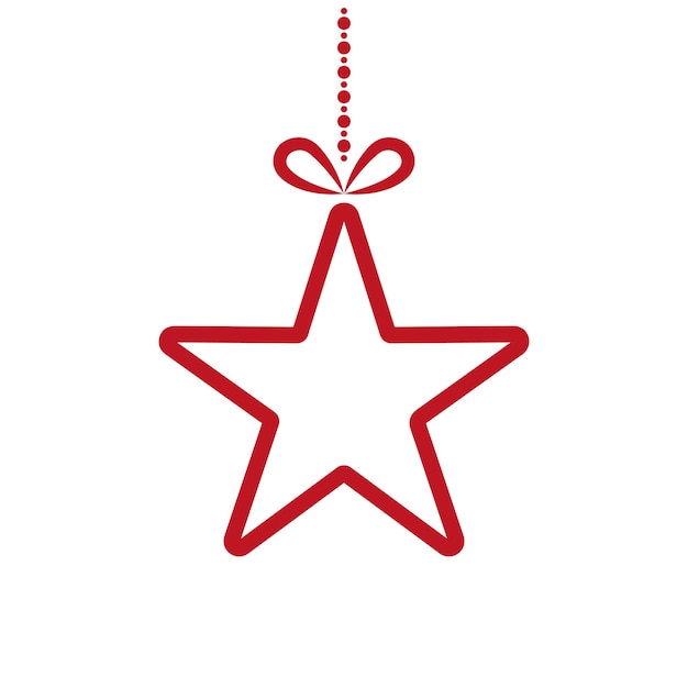 Vector hanging star with bow christmas decorations red design element vector illustration