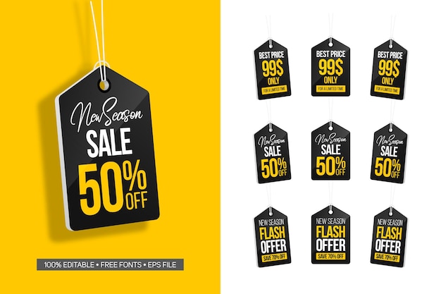 Hanging tag templates flash offer best price discount sale banners set