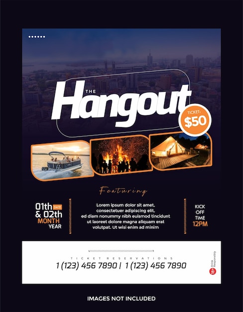 Vector hangout event flyer template with blue gradient background