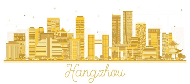 Hangzhou China City Skyline Silhouet met gouden gebouwen geïsoleerd op wit