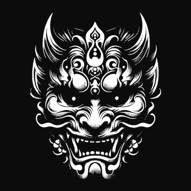 Hannya Mask Japanse Oni Duistere Duivel Orientale Horror Art Grunge Vintage Old School illustratie