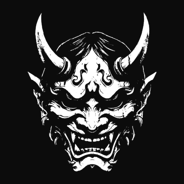 Vector hannya mask japanse oni duistere duivel orientale horror art grunge vintage old school illustratie