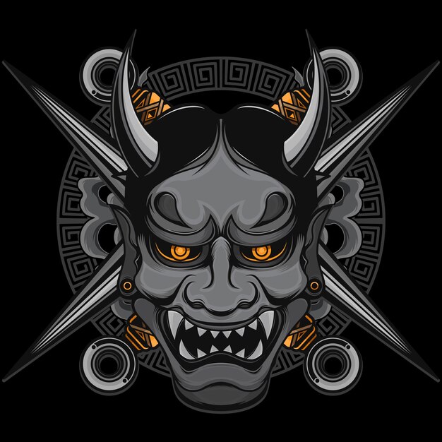 Vector hannya mask with kunai