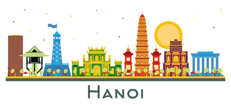 Vector hanoi vietnam city skyline with color buildings isolated on white