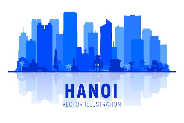 Hanoi Vietnam skyline silhouet met panorama op witte achtergrond Vector illustratie Zakelijk reizen en toerisme concept met moderne gebouwen Afbeelding voor presentatie banner website