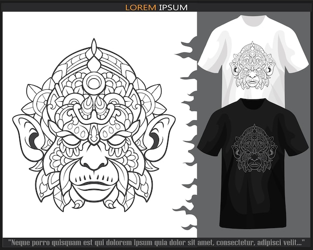 Hanoman head mandala arts isolated on black and white t shirt