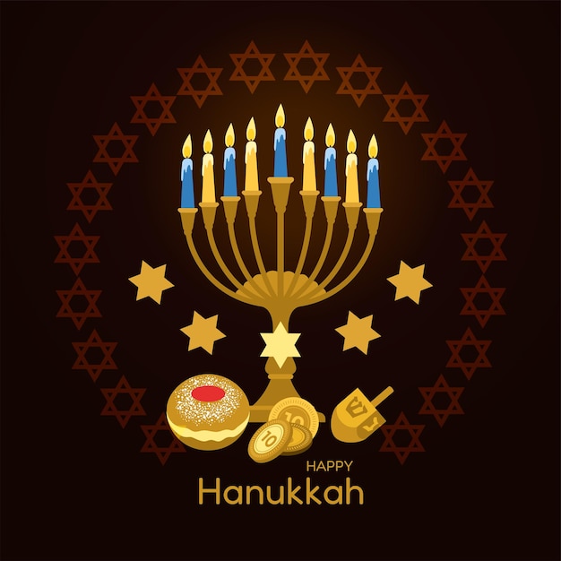 Vettore sfondo di hanukkah con menorah e candele