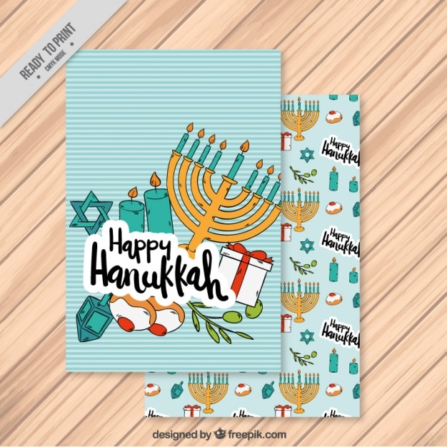 Vector hanukkah card with candelabra and striped background