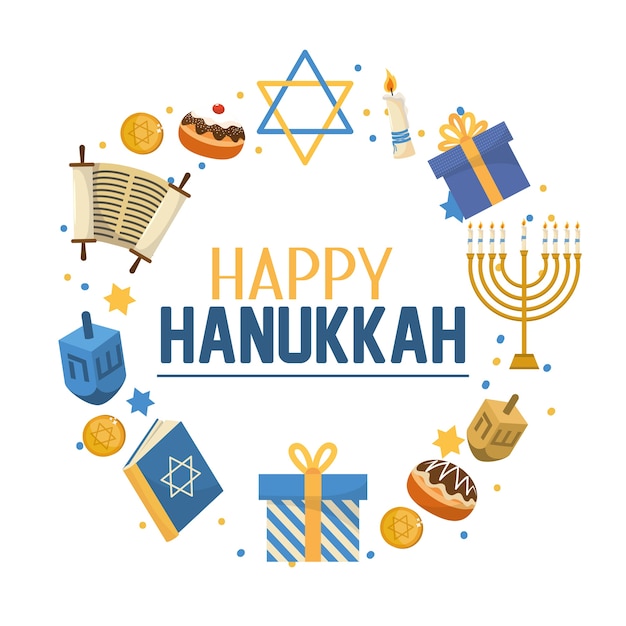 Vettore celebrazione di hanukkah con stella di davide e libro