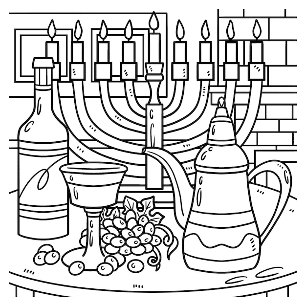 Vector hanukkah chalice and oil decanter coloring page