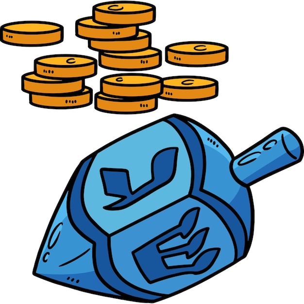 Hanukkah Dreidel and Coins Cartoon Colored Clipart