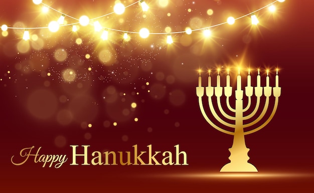 Hanukkah greeting card on a beautiful background with stars of David and an Israeli candlestick