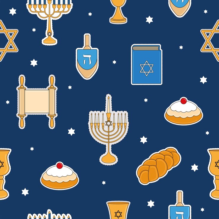Hanukkah icons Colored pattern background Vector illustration