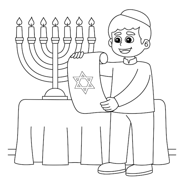 Еврейская раскраска ханука со свитком для детей