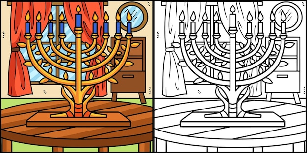 Hanukkah menorah coloring page illustration