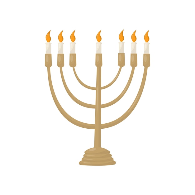 Hanukkah menorah con candele accese vettore illustrazione su sfondo bianco