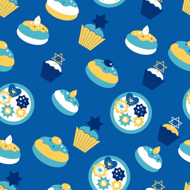 Hanukkah seamless pattern jewish donut seamless texture traditional dessert on the holiday of hanukk...