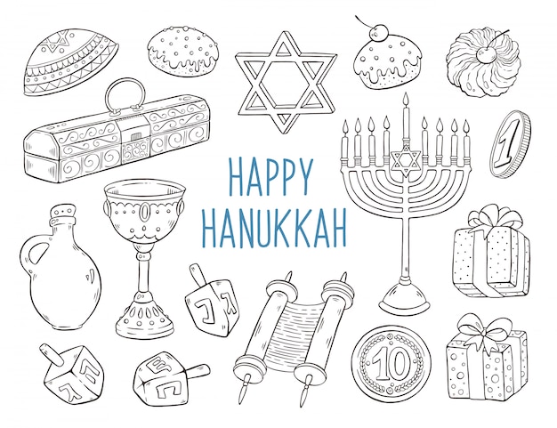 Vector hanukkah sketches collection