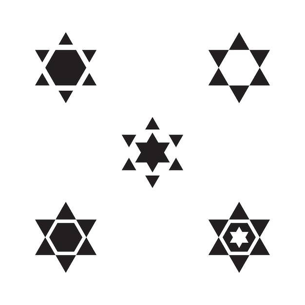 Hanukkah Star of David Set Collection Icon Vector Black and White