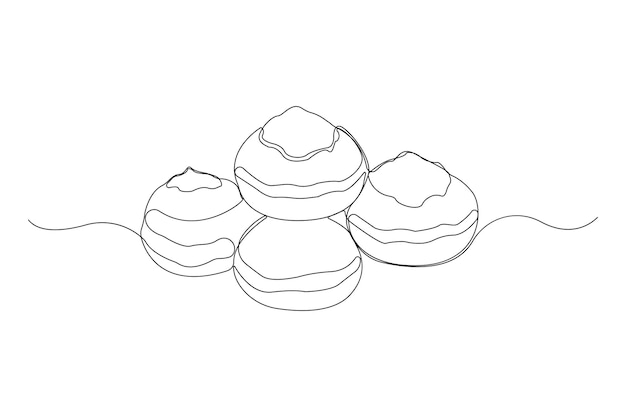Hanukkah sufganiyot donuts één lijn kunst tekening vector illustratie