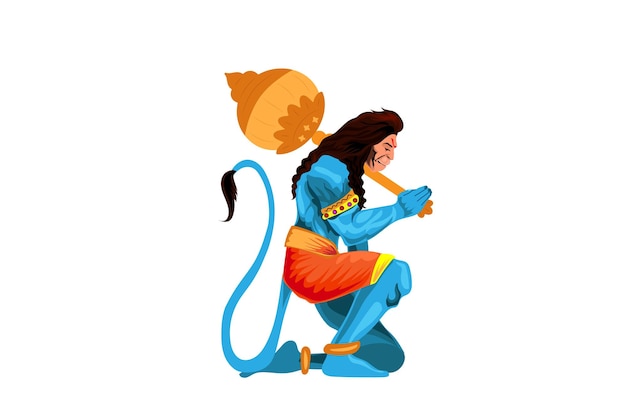 Hanuman che tiene l'illustrazione del vettore gada