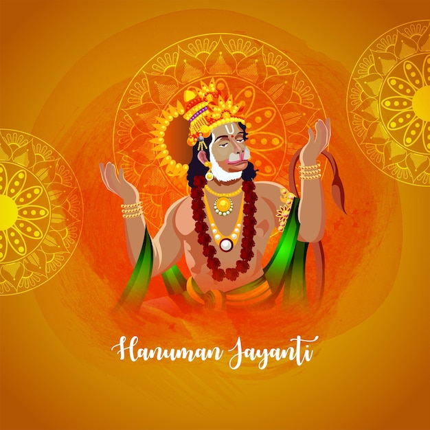 Hanuman jayanti wenskaart met vectorillustratie van Lord Hanuman