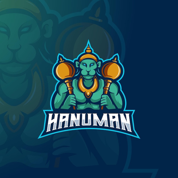 하누만 마스코트 로고 디자인 Esport 게임 팀을위한 원숭이 신 그림