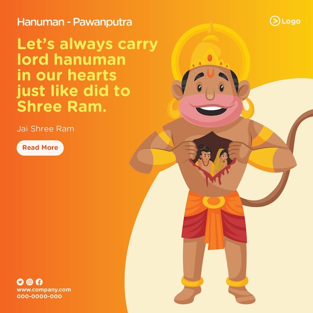 Vector hanuman pawanputra lets always carry lord hanuman in our hearts just like did to shree ram banner design