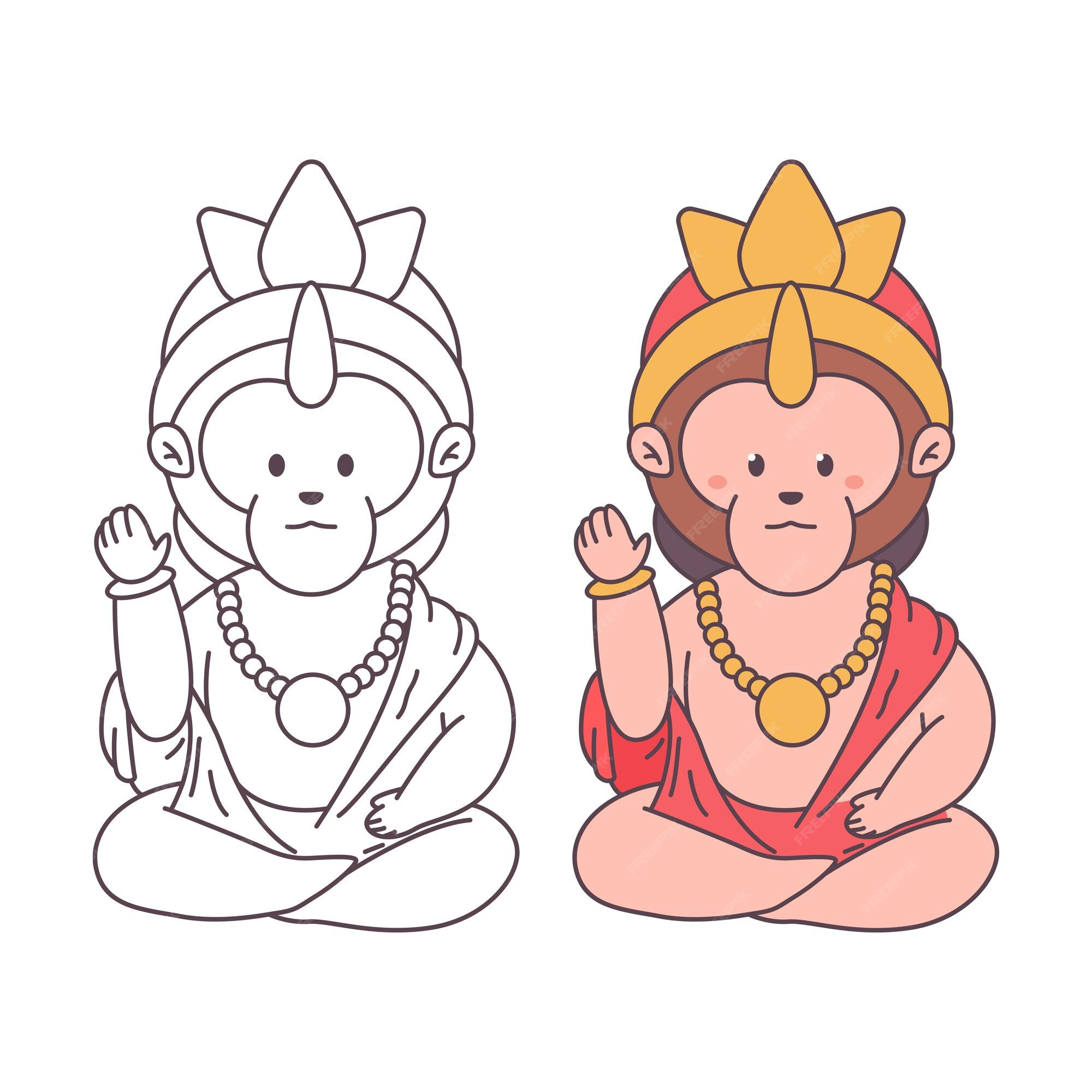 Premium Vector | Hanuman vector cartoon illustration isolated on a white  background.