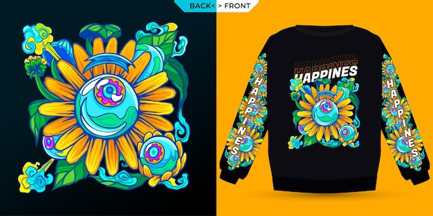 Happines eyes and flower suitable for screen printing