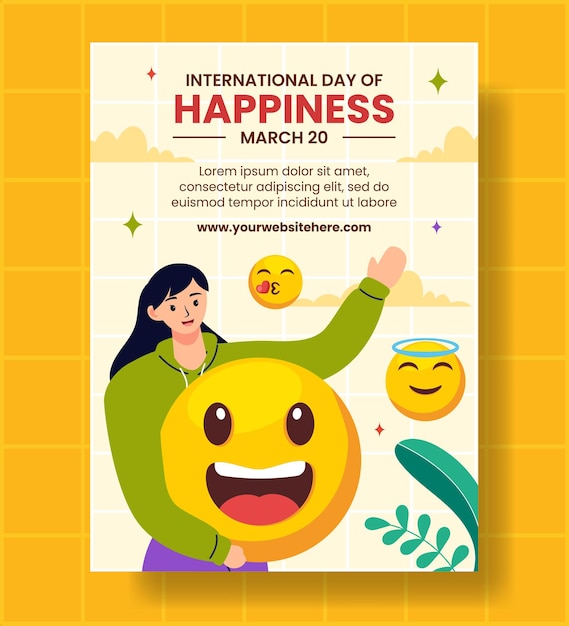 Vector happiness day vertical poster flat cartoon hand drawn templates background illustration