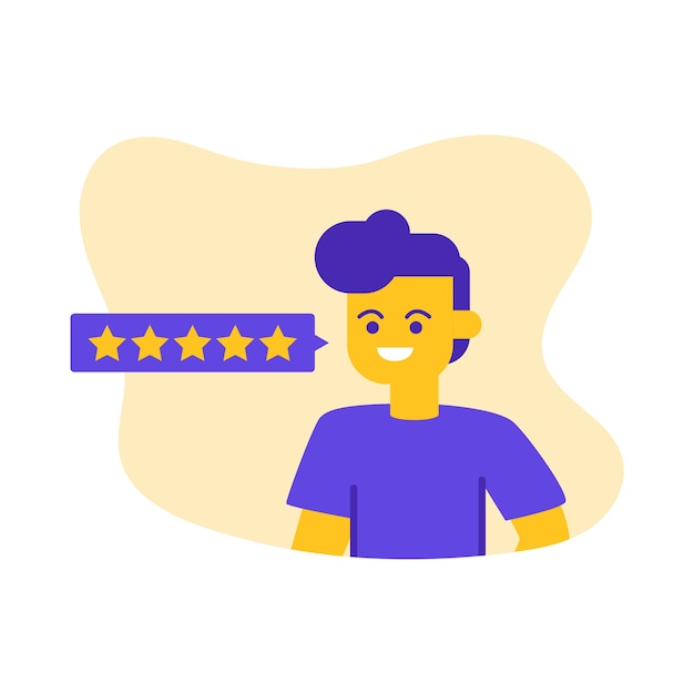 Vector happiness man got five stars review rating