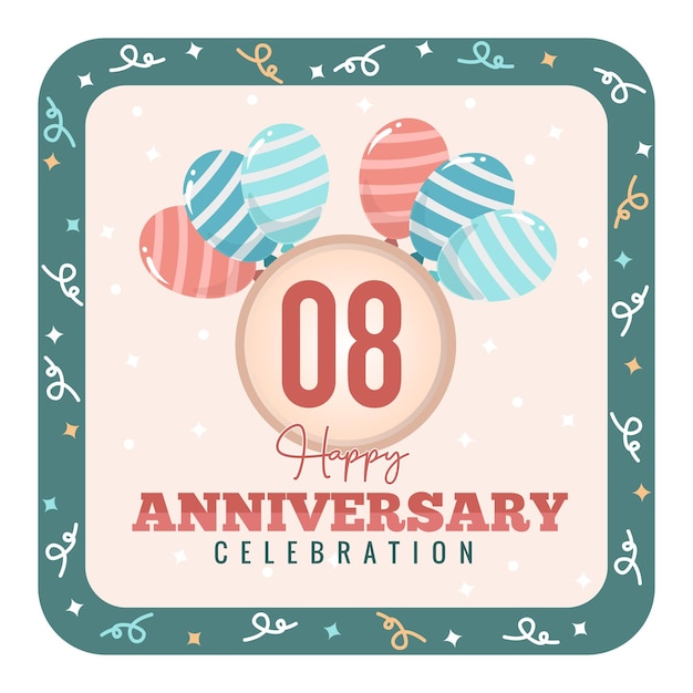 happy 08th anniversary celebration background with realistic colorful balloons with pink background