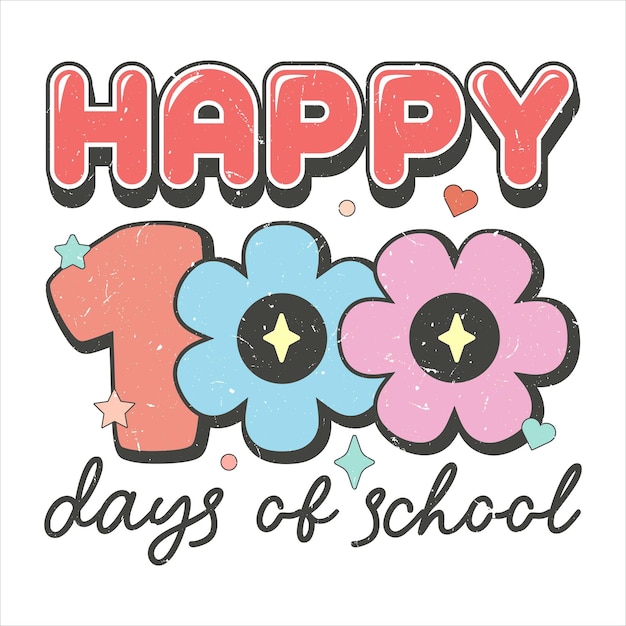 Happy 100 Days of School Kleurrijke Flower Design typografie Lettering Design