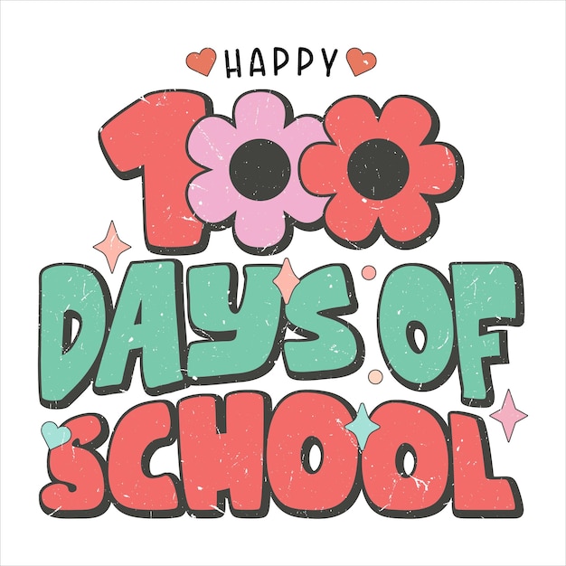 Happy 100 Days of School Kleurrijke Flower Design typografie Lettering Design