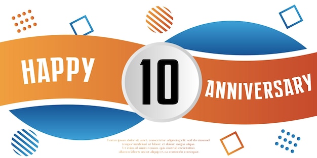 happy 10th anniversary Celebration  logo blue and orange vector abstract design white background.