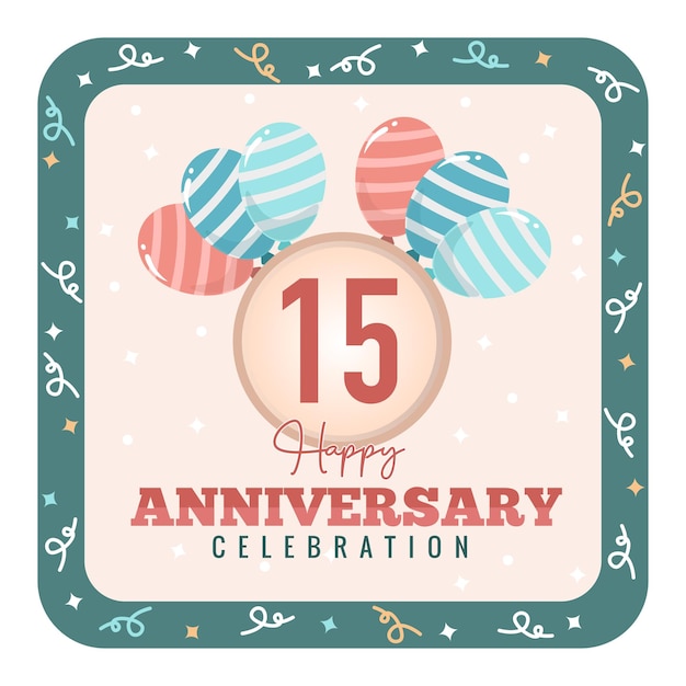 happy 15th anniversary celebration background with realistic colorful balloons with pink background