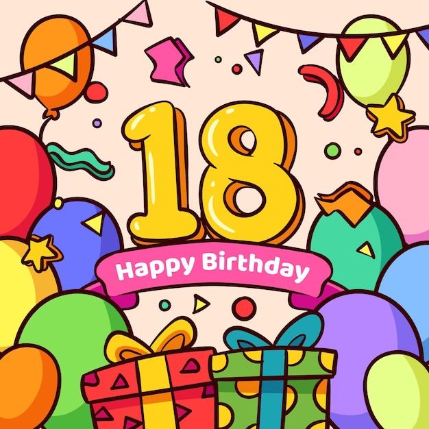 생일 축하합니다 18 번째 생일 배경 디자인